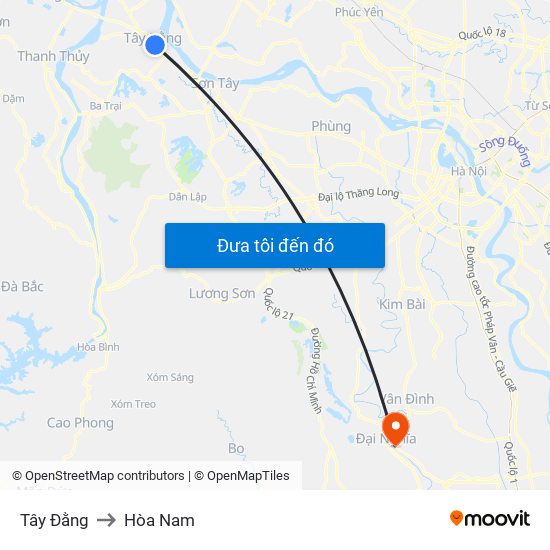 Tây Đằng to Hòa Nam map