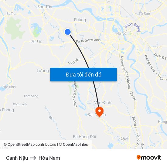 Canh Nậu to Hòa Nam map