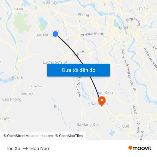 Tân Xã to Hòa Nam map