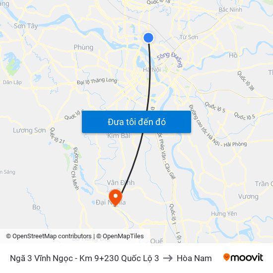 Ngã 3 Vĩnh Ngọc - Km 9+230 Quốc Lộ 3 to Hòa Nam map