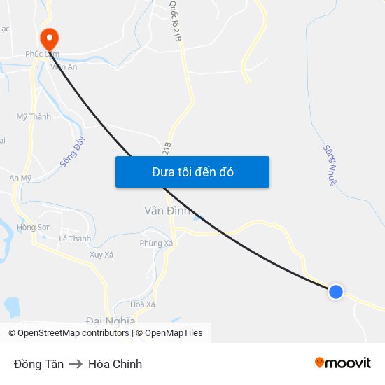 Đồng Tân to Hòa Chính map