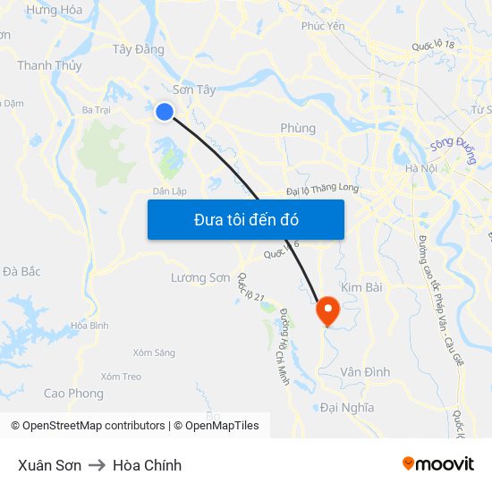 Xuân Sơn to Hòa Chính map