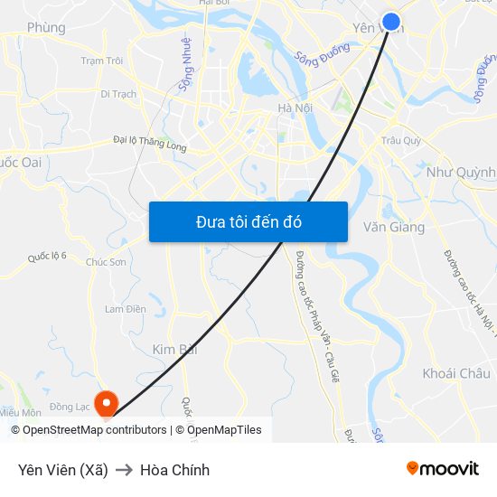 Yên Viên (Xã) to Hòa Chính map