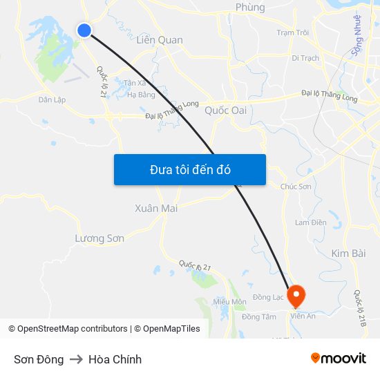 Sơn Đông to Hòa Chính map