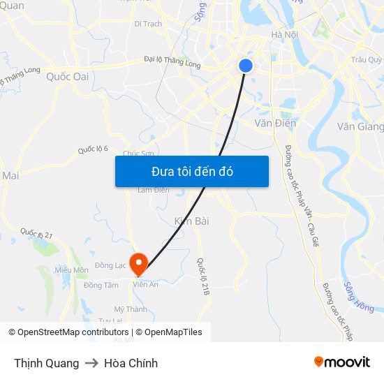 Thịnh Quang to Hòa Chính map