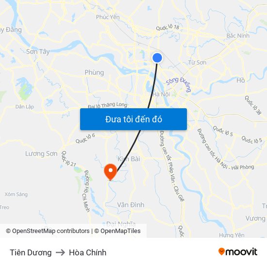 Tiên Dương to Hòa Chính map