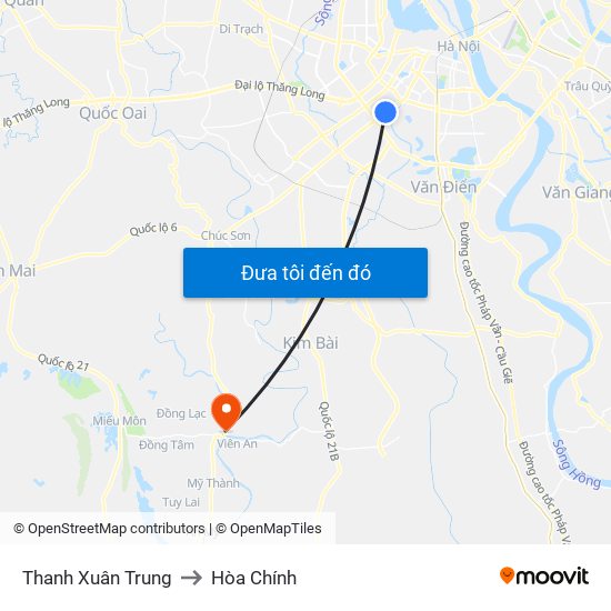 Thanh Xuân Trung to Hòa Chính map