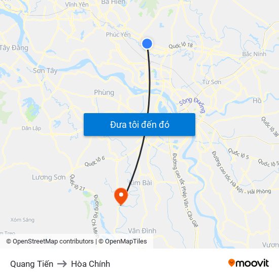 Quang Tiến to Hòa Chính map