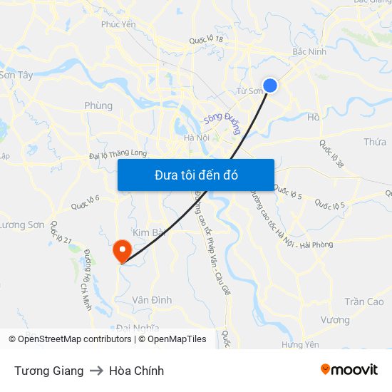 Tương Giang to Hòa Chính map