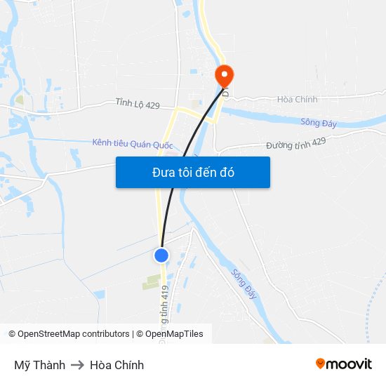 Mỹ Thành to Hòa Chính map