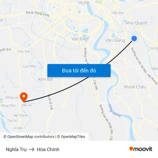 Nghĩa Trụ to Hòa Chính map