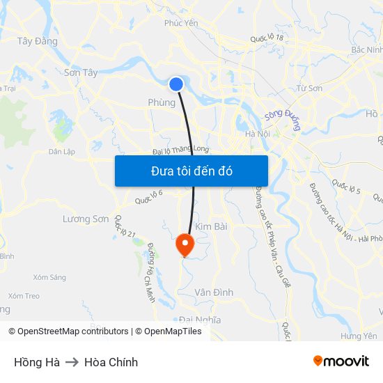 Hồng Hà to Hòa Chính map