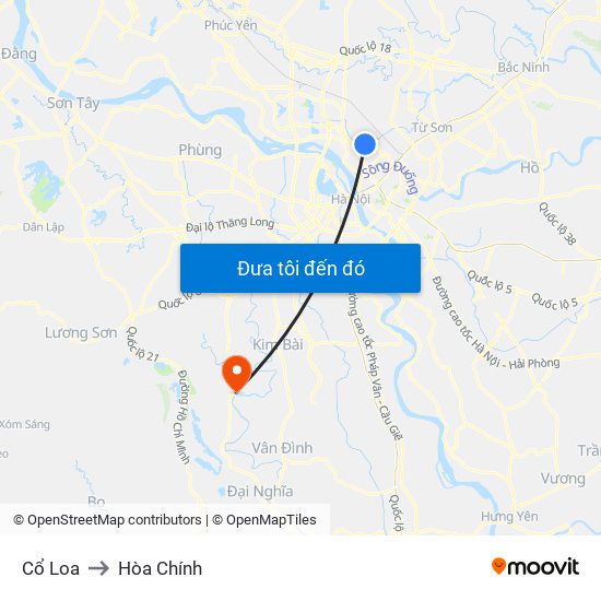Cổ Loa to Hòa Chính map