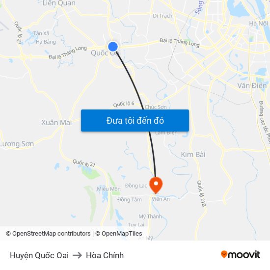 Huyện Quốc Oai to Hòa Chính map