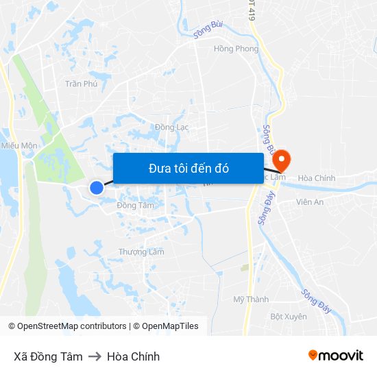 Xã Đồng Tâm to Hòa Chính map