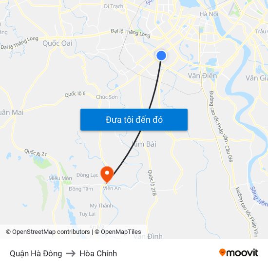 Quận Hà Đông to Hòa Chính map