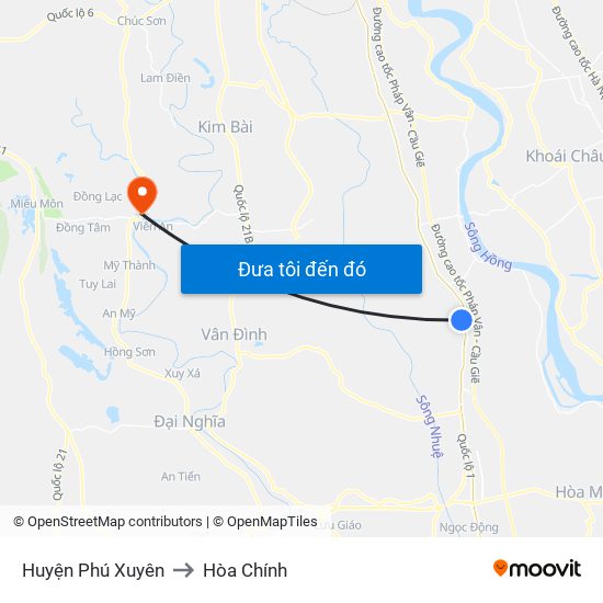 Huyện Phú Xuyên to Hòa Chính map