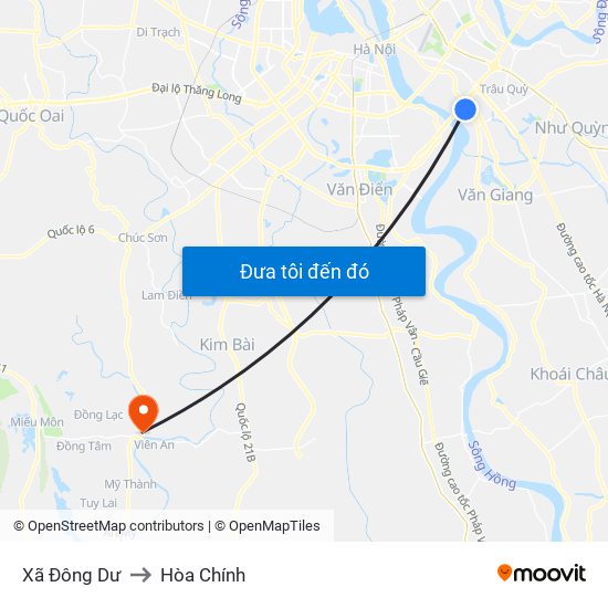 Xã Đông Dư to Hòa Chính map