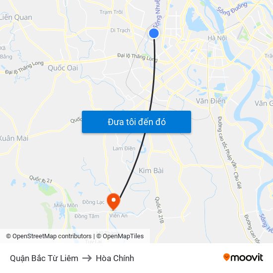 Quận Bắc Từ Liêm to Hòa Chính map