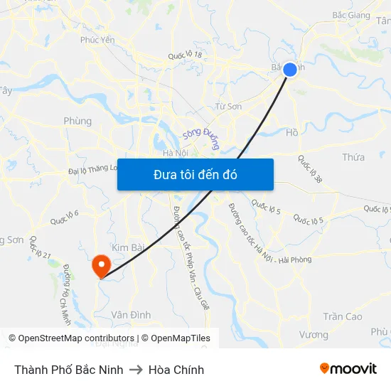 Thành Phố Bắc Ninh to Hòa Chính map