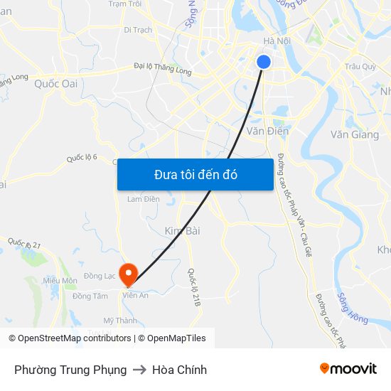 Phường Trung Phụng to Hòa Chính map