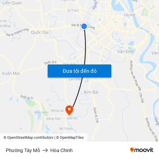 Phường Tây Mỗ to Hòa Chính map