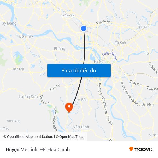 Huyện Mê Linh to Hòa Chính map
