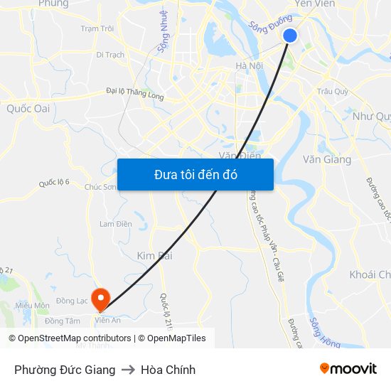 Phường Đức Giang to Hòa Chính map