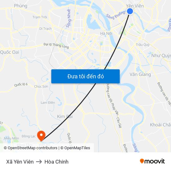 Xã Yên Viên to Hòa Chính map