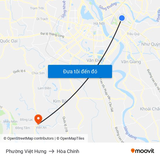Phường Việt Hưng to Hòa Chính map