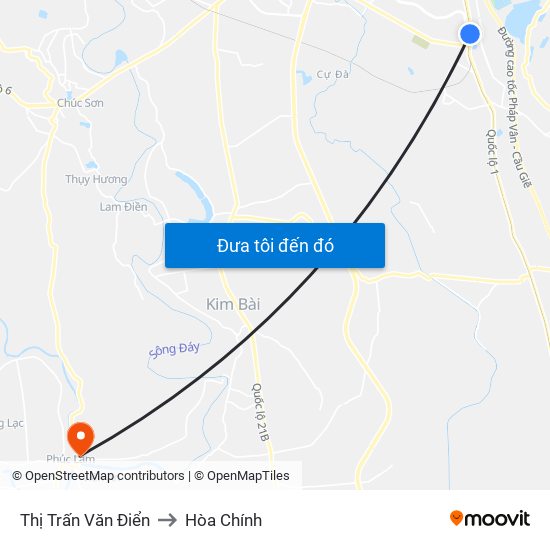 Thị Trấn Văn Điển to Hòa Chính map