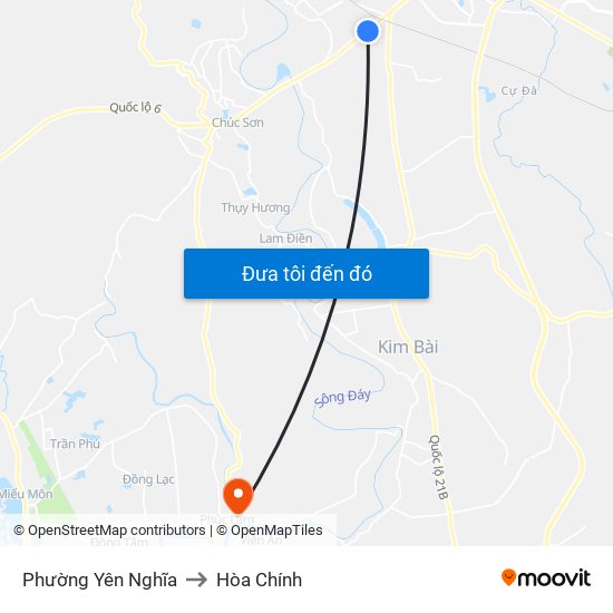 Phường Yên Nghĩa to Hòa Chính map