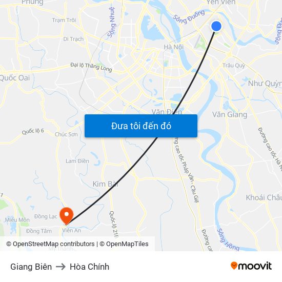 Giang Biên to Hòa Chính map