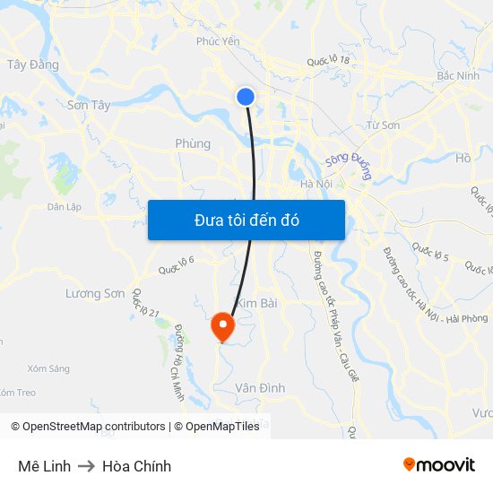 Mê Linh to Hòa Chính map