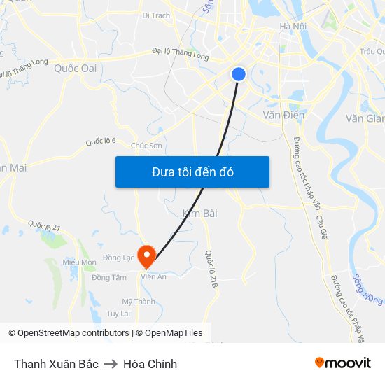 Thanh Xuân Bắc to Hòa Chính map