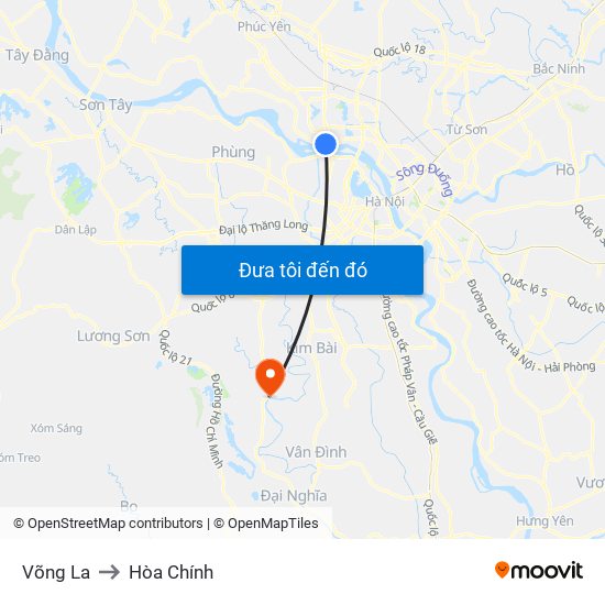 Võng La to Hòa Chính map
