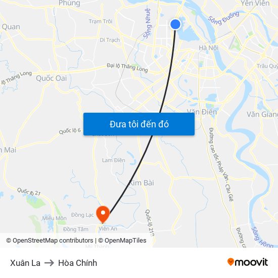 Xuân La to Hòa Chính map