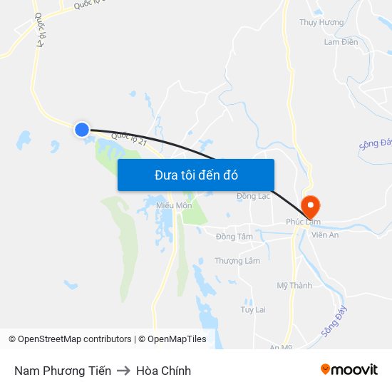 Nam Phương Tiến to Hòa Chính map