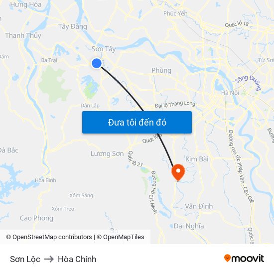 Sơn Lộc to Hòa Chính map