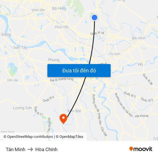 Tân Minh to Hòa Chính map