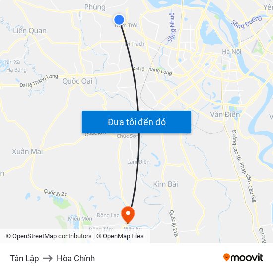 Tân Lập to Hòa Chính map