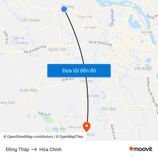 Đồng Tháp to Hòa Chính map