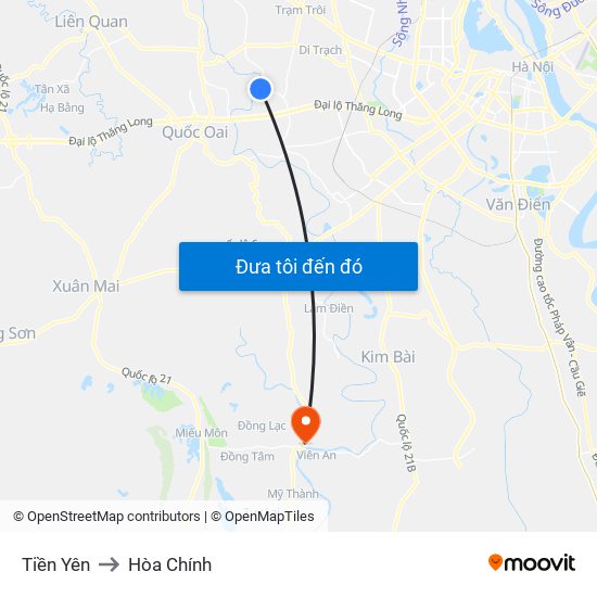 Tiền Yên to Hòa Chính map