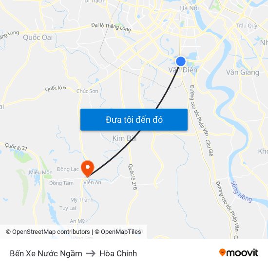 Bến Xe Nước Ngầm to Hòa Chính map