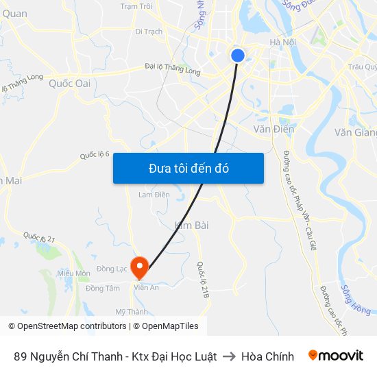 89 Nguyễn Chí Thanh - Ktx Đại Học Luật to Hòa Chính map