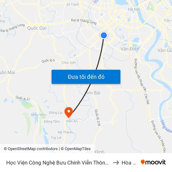 Học Viện Công Nghệ Bưu Chính Viễn Thông - Trần Phú (Hà Đông) to Hòa Chính map