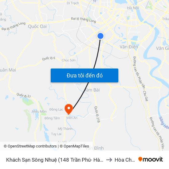 Khách Sạn Sông Nhuệ (148 Trần Phú- Hà Đông) to Hòa Chính map