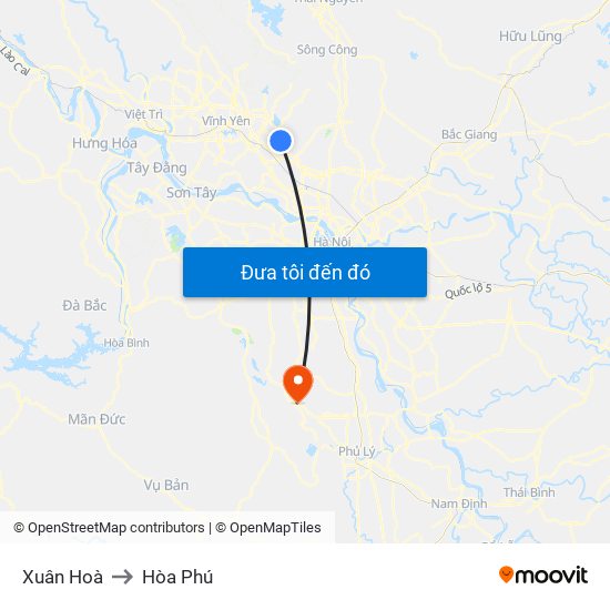 Xuân Hoà to Hòa Phú map