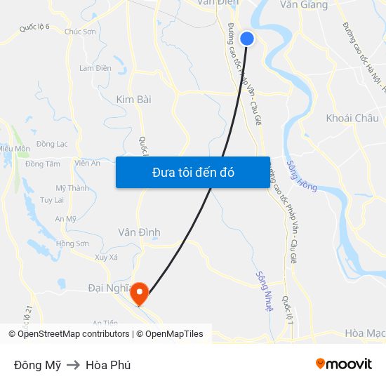 Đông Mỹ to Hòa Phú map