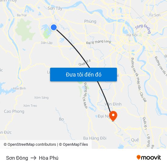 Sơn Đông to Hòa Phú map